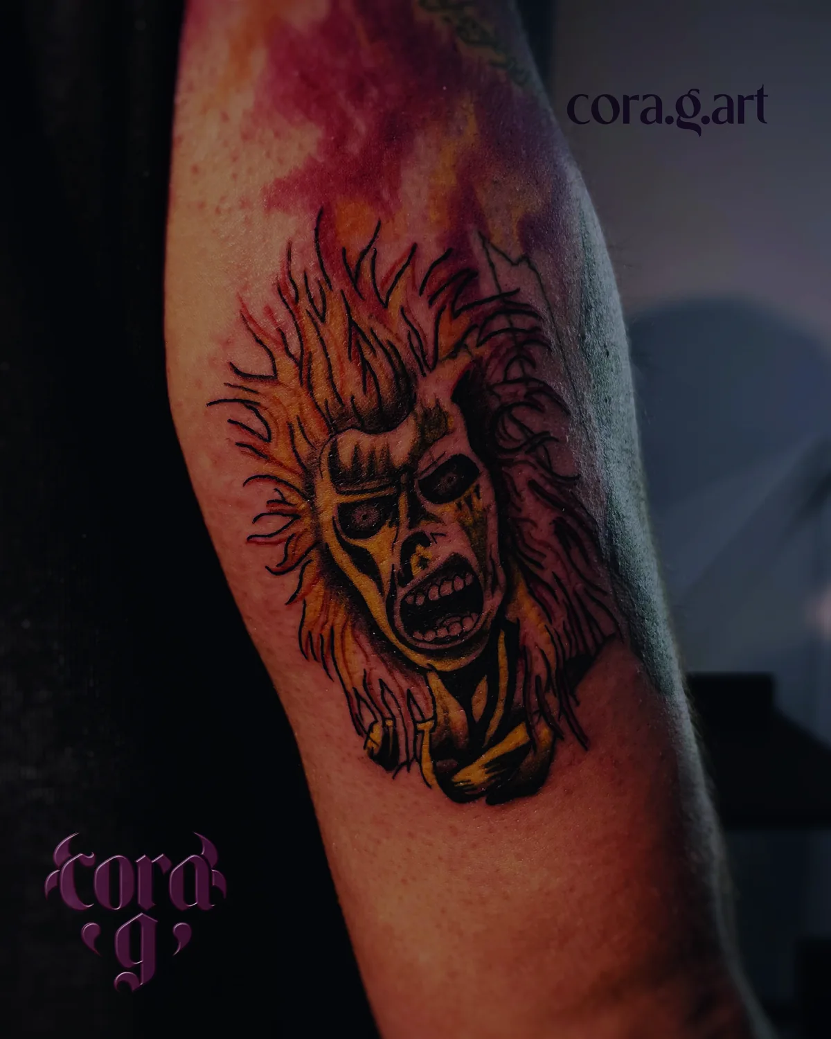 Face tattoo with shading by Cora G at Garavatto